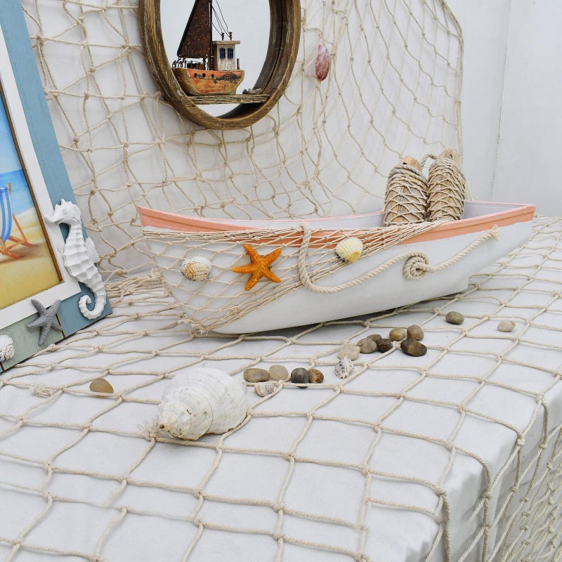 WHY Decor White Wooden Boat Tray Decor Decorative Nautical Boat Ornament Decor Wood Boat Tray Decorations Beach Theme Bathroom Decor Boats Shelf Decor 17 Inch - Image 2